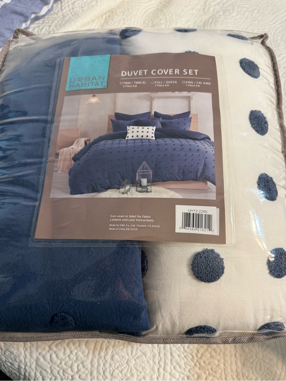 Urban Habitat Navy and Cream Textured Polka Dot Duvet Cover Set